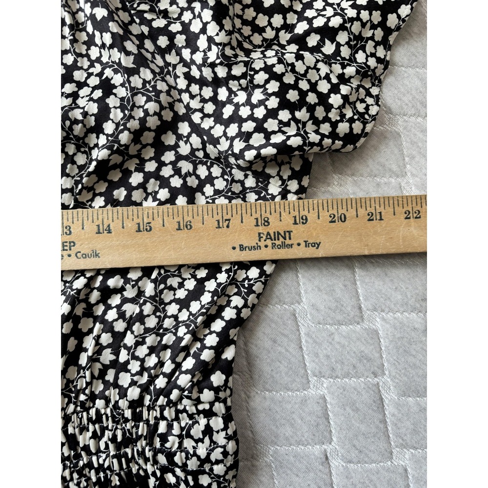 Anthropologie Jumpsuit Womens Medium Black Floral Elastic Waist Wide Leg V Neck - Picture 8 of 8